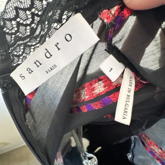 Sandro Sibel Floral Jacquard Mini Dress Lace Mock Neck Metallic Size 1 Small - Picture 5 of 15